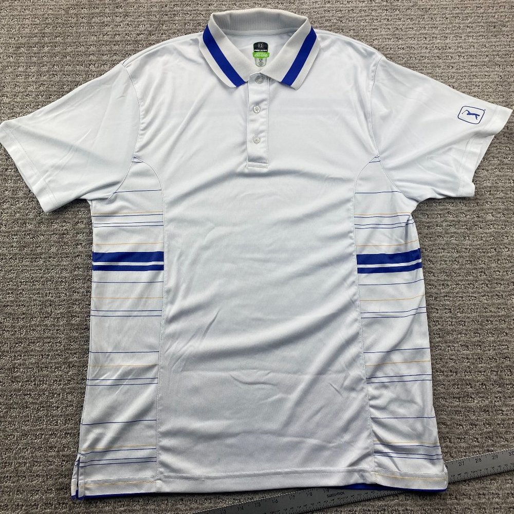PGA Tour Pro Series Golf Shirt Adult Men Large L White Striped Polo Sport Golfer